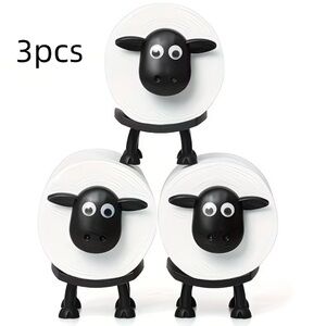 Cute Sheep Toilet Paper Holder Decor - White and Black (3-Pack)
